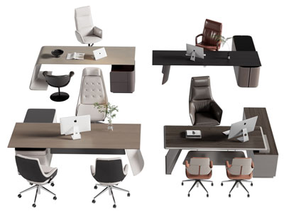现代老板台 老板桌椅组合3d模型 现代老板台 老板桌椅组合