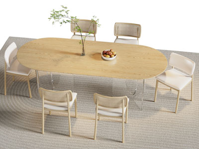 现代实木椭圆形餐桌椅组合3d模型 现代实木椭圆形餐桌椅组合