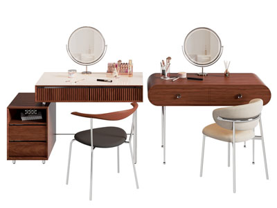 现代中古风化妆 梳妆台3d模型 现代中古风化妆 梳妆台