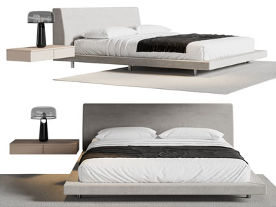 现代布艺双人床 床头柜