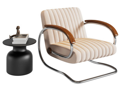 现代单人沙发 边几