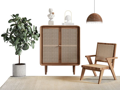 侘寂风玄关柜 边柜 休闲椅子3d模型 侘寂风玄关柜 边柜 休闲椅子