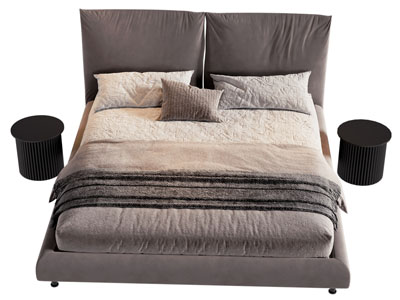 现代布艺双人床 床头柜