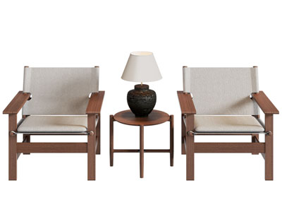 侘寂风休闲椅子 扶手椅子 边几3d模型 侘寂风休闲椅子 扶手椅子 边几