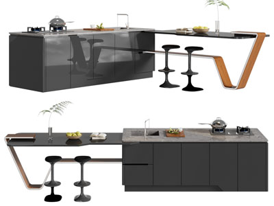 现代多功能水吧台餐桌椅组合3d模型 现代多功能水吧台餐桌椅组合