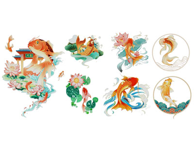 新中式鲤鱼 荷花剪纸 剪影 墙贴 墙饰