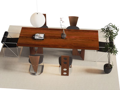 现代中古风长方形餐桌椅组合3d模型 现代中古风长方形餐桌椅组合