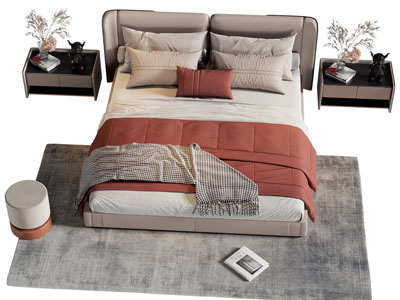 现代布艺双人床 床头柜