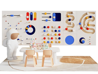 现代儿童桌椅组合 积木玩具智力开发墙3d模型 现代儿童桌椅组合 积木玩具智力开发墙