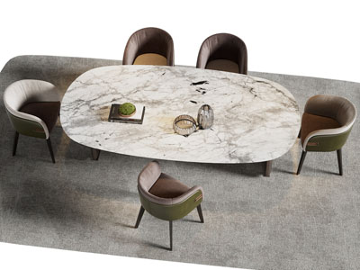 现代大理石椭圆形餐桌椅组合3d模型 现代大理石椭圆形餐桌椅组合