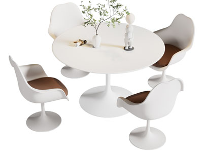 现代奶油风圆形餐桌椅组合3d模型 现代奶油风圆形餐桌椅组合