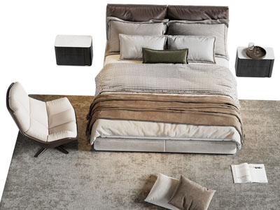 现代布艺双人床 床头柜