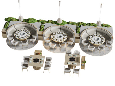 现代饭店餐馆卡座餐桌椅组合3d模型 现代饭店餐馆卡座餐桌椅组合