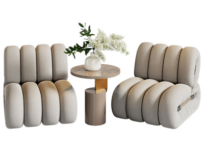 现代单人沙发 边几