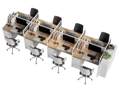 现代多人位办公桌椅组合3d模型 现代多人位办公桌椅组合