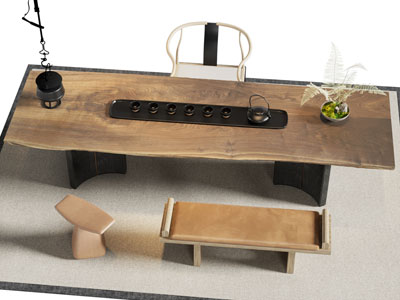 新中式中古风餐桌椅组合3d模型 新中式中古风餐桌椅组合