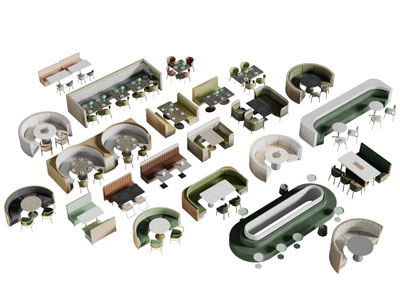 现代饭店餐馆卡座餐桌椅组合3d模型 现代饭店餐馆卡座餐桌椅组合