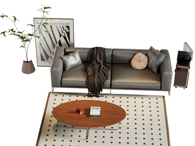 现代双人沙发 边几和茶几组合