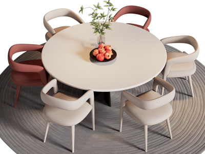 现代圆形餐桌椅组合3d模型 现代圆形餐桌椅组合