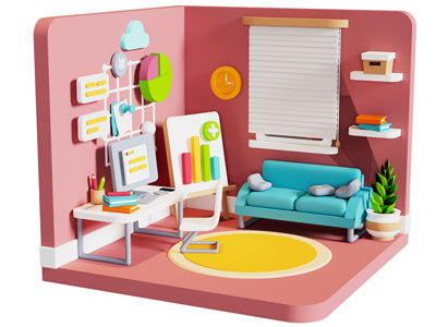 现代卡通客厅 游戏场景3d模型 现代卡通客厅 游戏场景