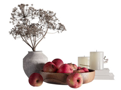 侘寂风陶艺花瓶花卉 蜡烛 苹果果盘摆件组合