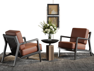 现代中古单人沙发 边几