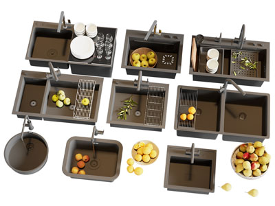 现代金属洗菜盆 水龙头