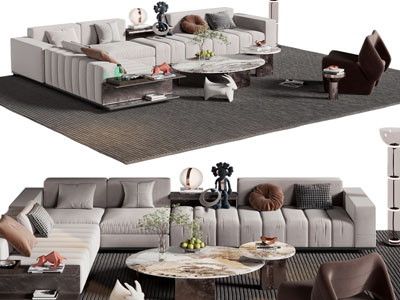现代转角多人沙发 休闲椅子和茶几组合