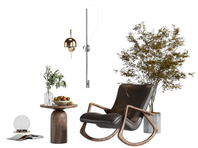 现代摇椅 休闲椅子 边几