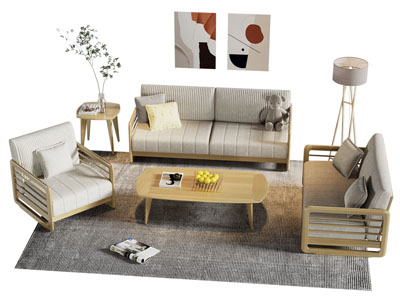 现代双人 单人沙发和茶几组合