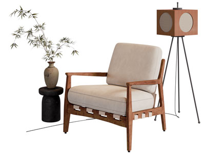 现代中古风休闲椅子 边几