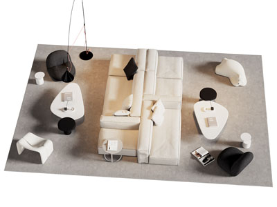 现代双向多人沙发 休闲椅和茶几组合