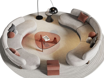 现代弧形多人沙发 玻璃茶几组合