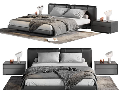 现代布艺双人床 床头柜