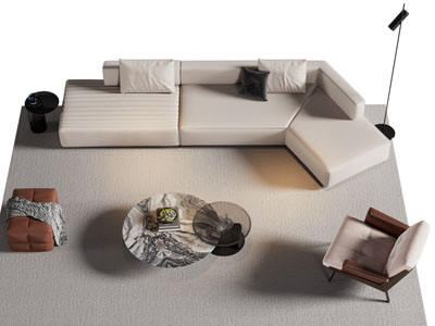 现代转角多人沙发 休闲椅子和茶几组合