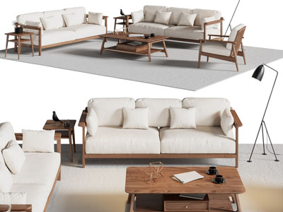 北欧中古双人沙发 茶几组合