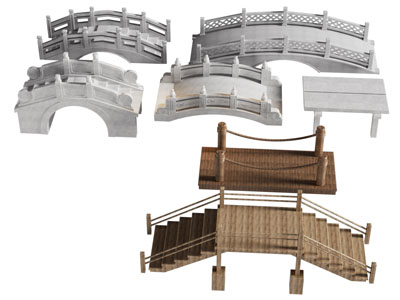 中式园林石桥 木桥 桥3d模型 中式园林石桥 木桥 桥