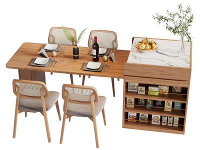 现代中古风餐桌椅组合3d模型 现代中古风餐桌椅组合