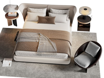 现代布艺双人床 床头柜