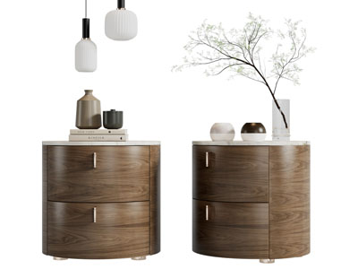 现代实木圆形床头柜