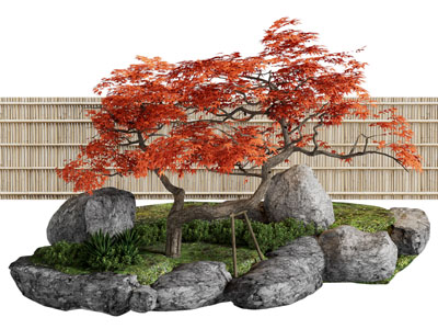 新中式枫树 石头 植被景观园艺小品