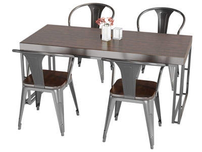 新中式长方形餐桌椅组合3d模型 新中式长方形餐桌椅组合