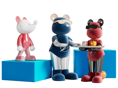 现代小熊托盘摆件组合