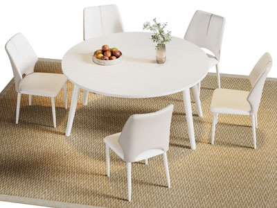 现代白色圆形餐桌椅组合3d模型 现代白色圆形餐桌椅组合