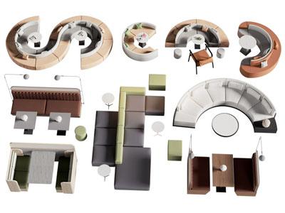 现代饭店卡座餐桌椅组合3d模型 现代饭店卡座餐桌椅组合