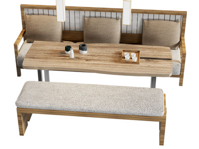 日式多人沙发 沙发凳3d模型 日式多人沙发 沙发凳