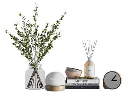 现代花瓶花卉 书本 香薰 摆件组合