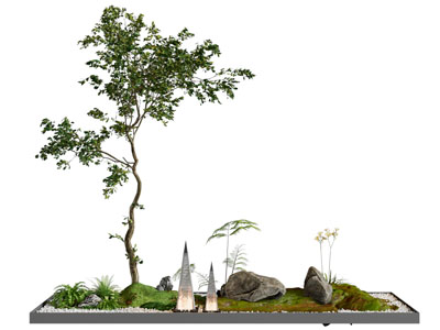 新中式树木 石头 花草花坛景观园艺小品