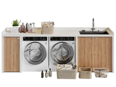 现代洗衣机 洗手盆收纳储物柜