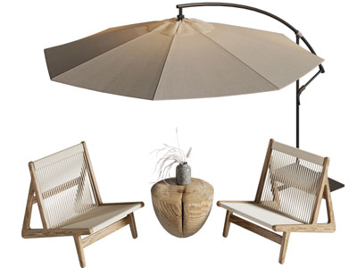 侘寂风户外遮阳伞 休闲椅子